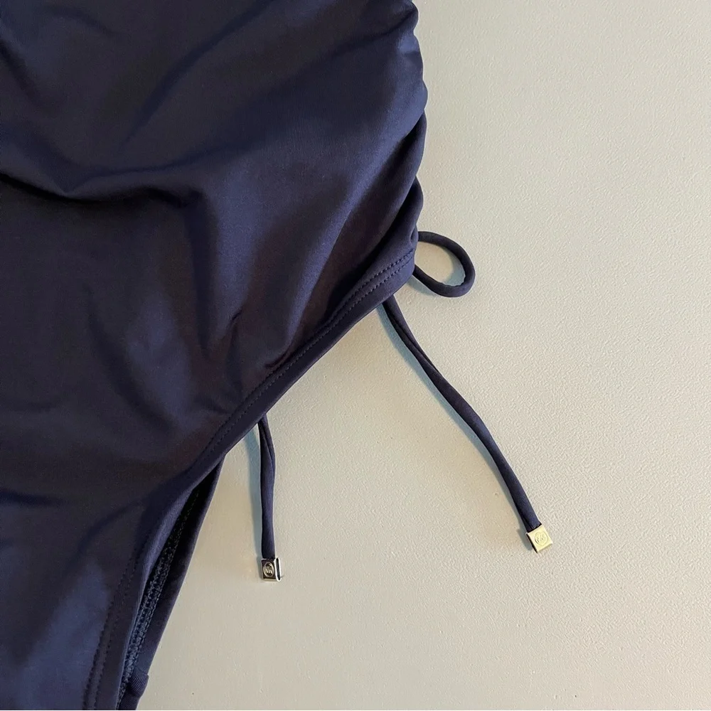 NWT Michael Michael Kors Navy Ruched One-Piece Swimsuit Size 8 Plunge Neckline - Picture 7 of 9